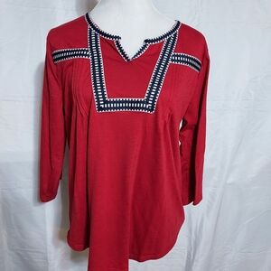 Style & Co. Red Blouse with Blue and White Accents